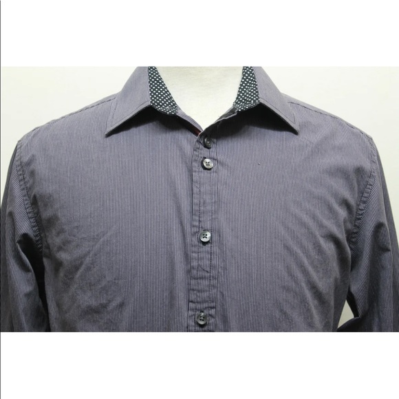 Vroom and Dreesmann Men Long Sleeve Shirt Polo Striped Dark Gray Small Cotton - Picture 2 of 12